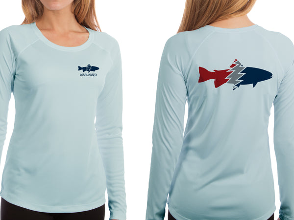 Women's Long Sleeve Performance Sun Shirt- Trout M / Sky Blue